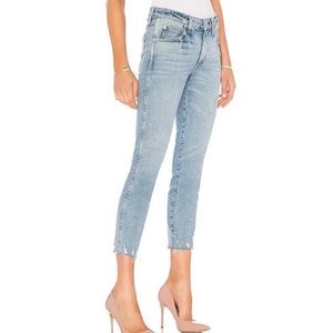 Amo Stix Crop mid rise slim fit distressed jeans in Check us later wash size 24